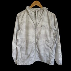 Columbia PFG Womens Medium Lightweight Zip Up Rain Jacket Windbreaker Gray Camo